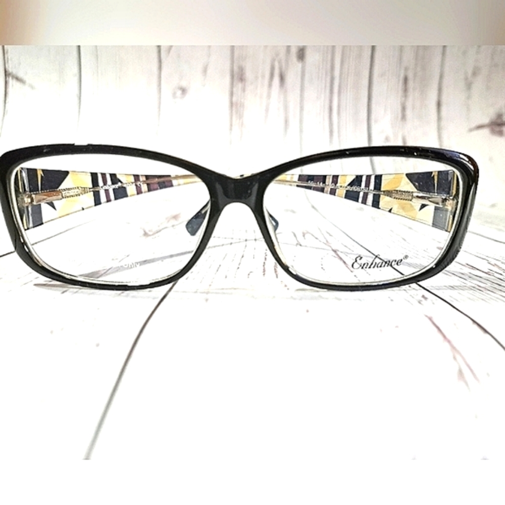 NEW Full Rim Eyeglass Frame by Enhance, black crystal trendy glasses, 56-14-140